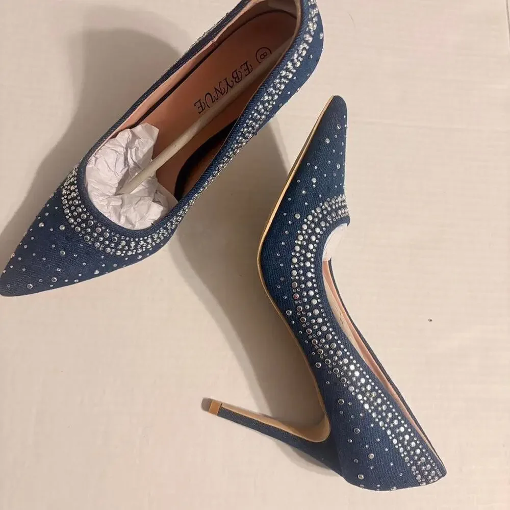 Blue denim studded heels dress